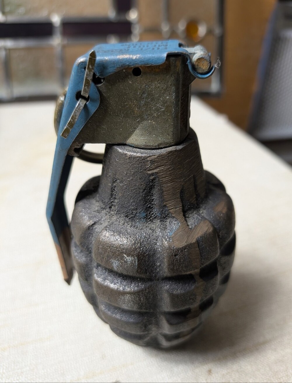MK2 Training Grenade Post WW2 Expended Inert Blue Handle M228